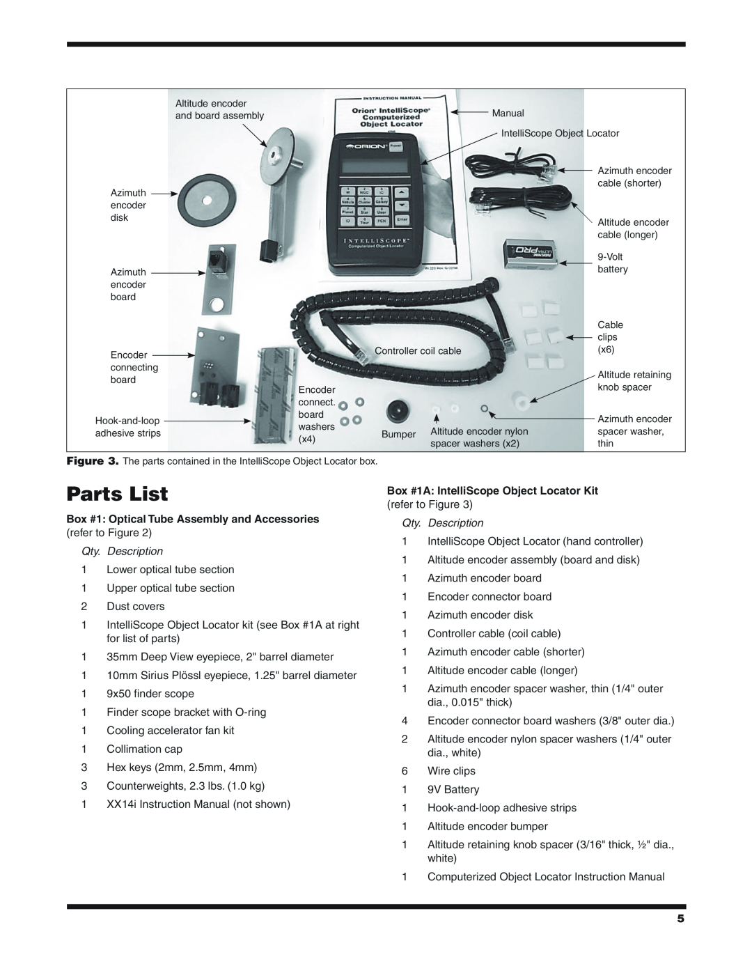 Orion 9791 instruction manual Parts List, Box #1 Optical Tube Assembly and Accessories refer to Figure, Qty. Description 
