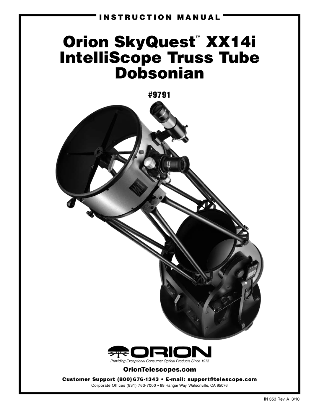 Orion instruction manual Orion SkyQuest IntelliScope Truss Tube Dobsonian, #9791 