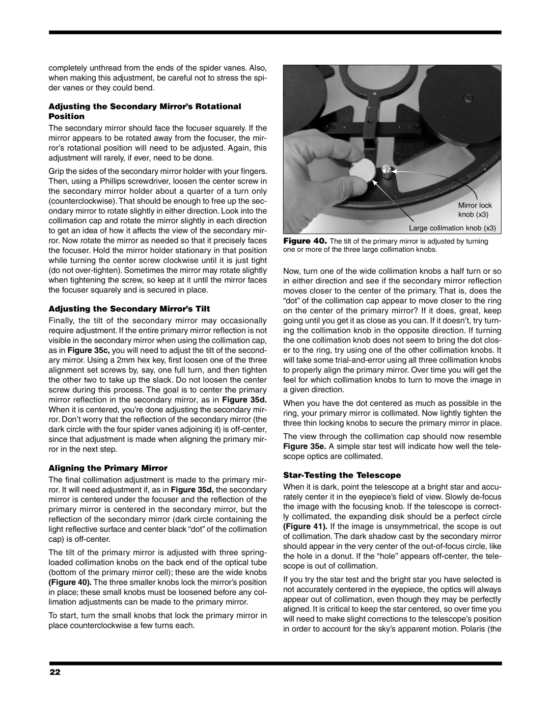 Orion 9791 instruction manual Adjusting the Secondary Mirror’s Rotational Position, Adjusting the Secondary Mirror’s Tilt 