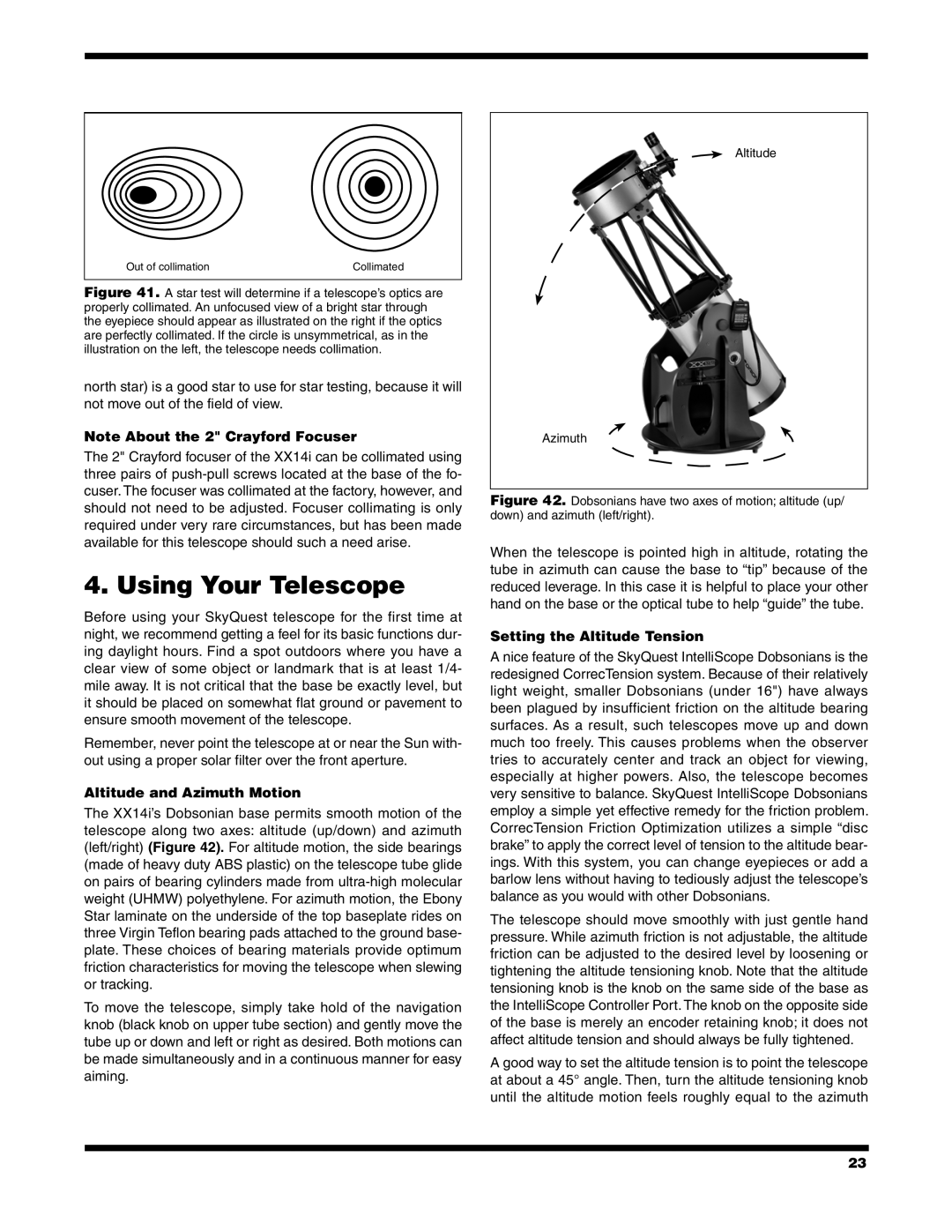 Orion 9791 instruction manual Using Your Telescope, Altitude and Azimuth Motion, Setting the Altitude Tension 