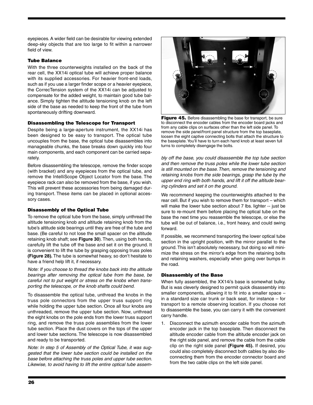 Orion 9791 instruction manual Tube Balance, Disassembling the Telescope for Transport, Disassembly of the Optical Tube 