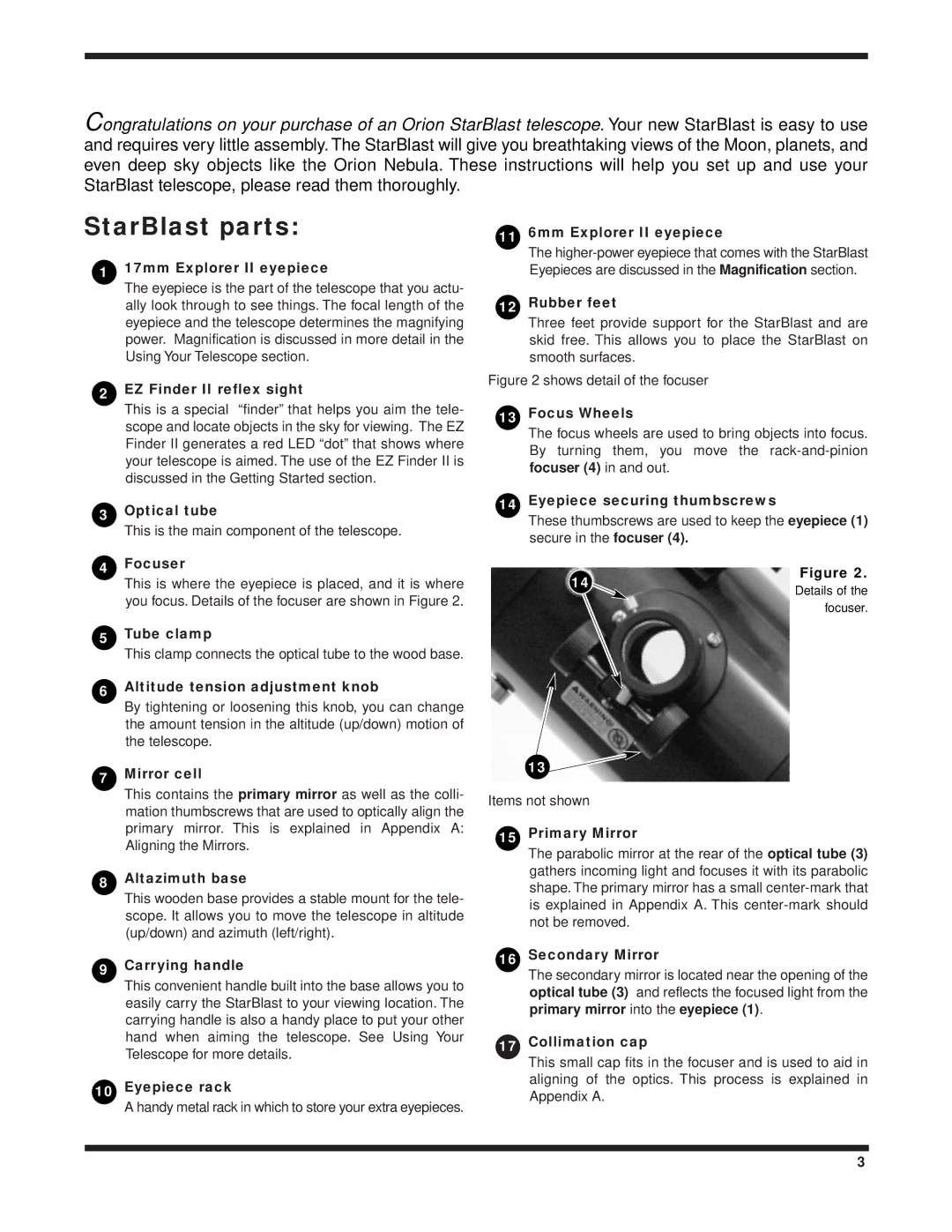 Orion 9814 instruction manual StarBlast parts 