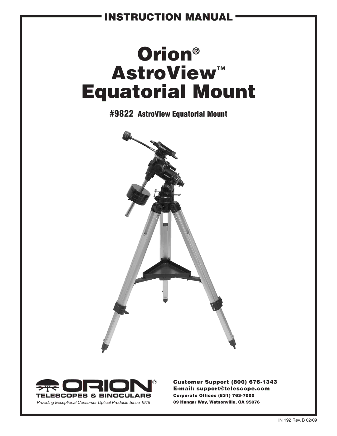 Orion 9822 instruction manual Orion AstroView Equatorial Mount 