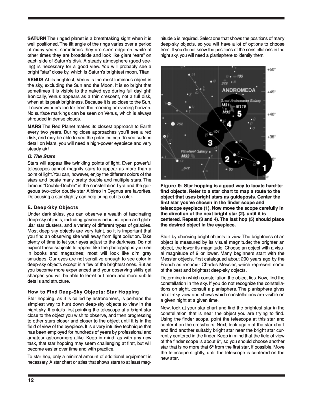 Orion 9824 instruction manual D. The Stars, E. Deep-Sky Objects, How to Find Deep-Sky Objects Star Hopping 