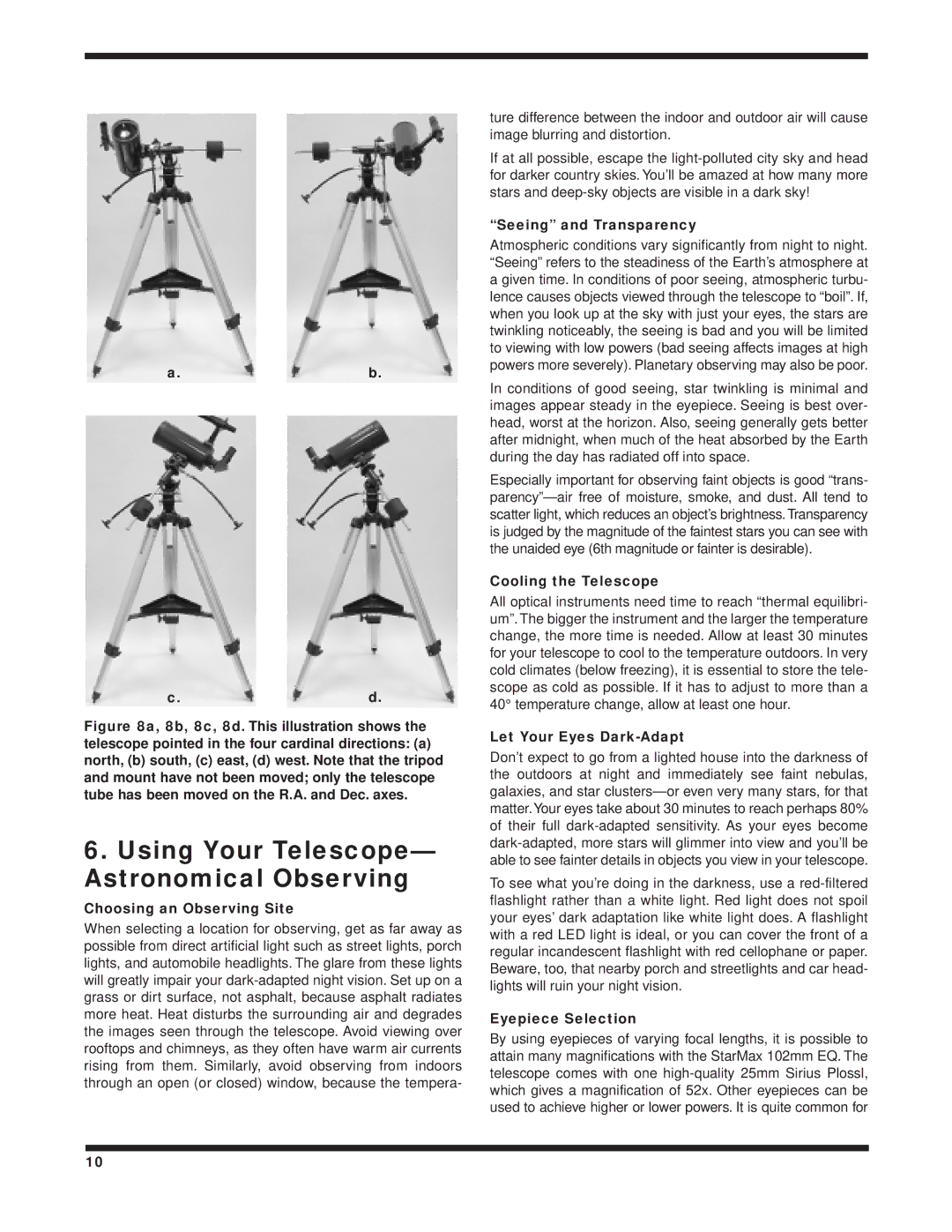 Orion 9824 instruction manual Using Your Telescope- Astronomical Observing 