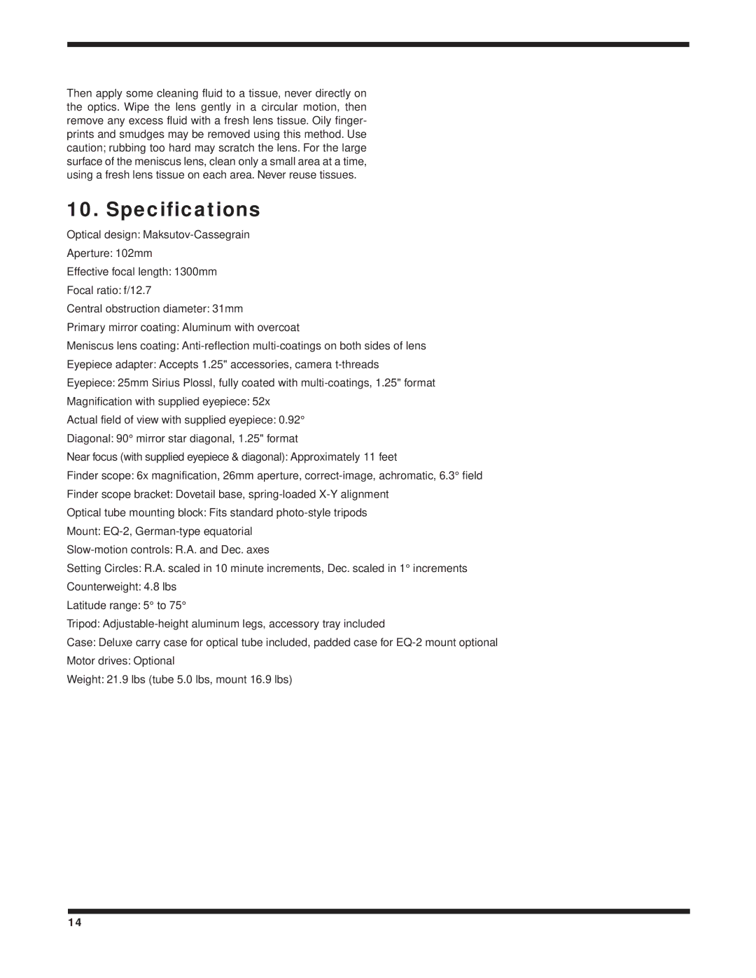 Orion 9824 instruction manual Specifications 