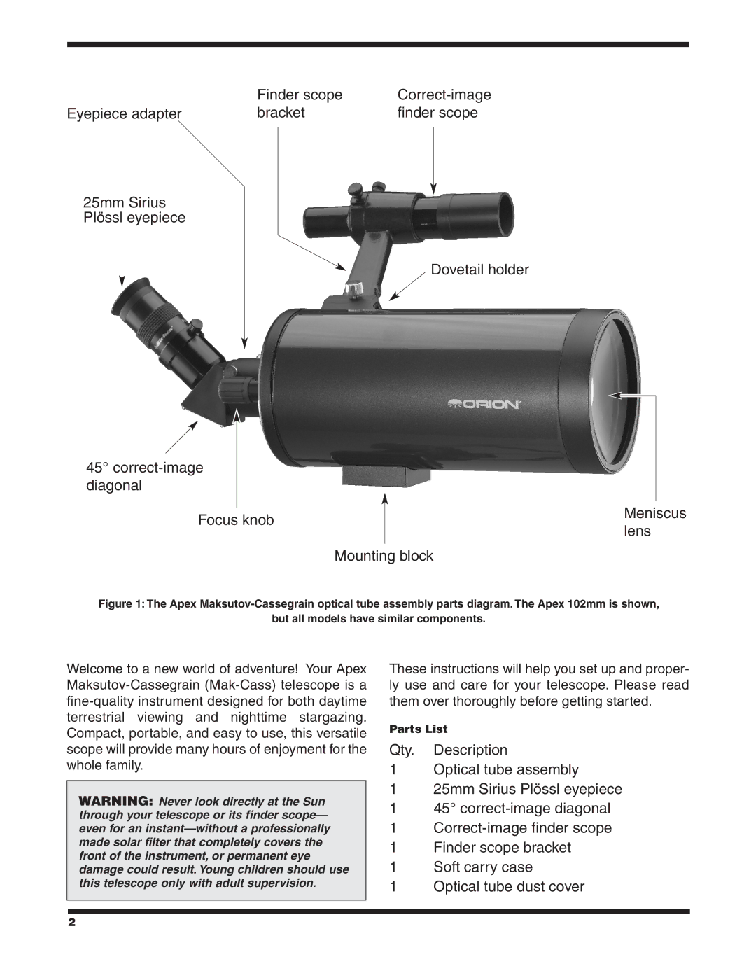 Orion 9820, 9825, 9823 instruction manual Parts List 