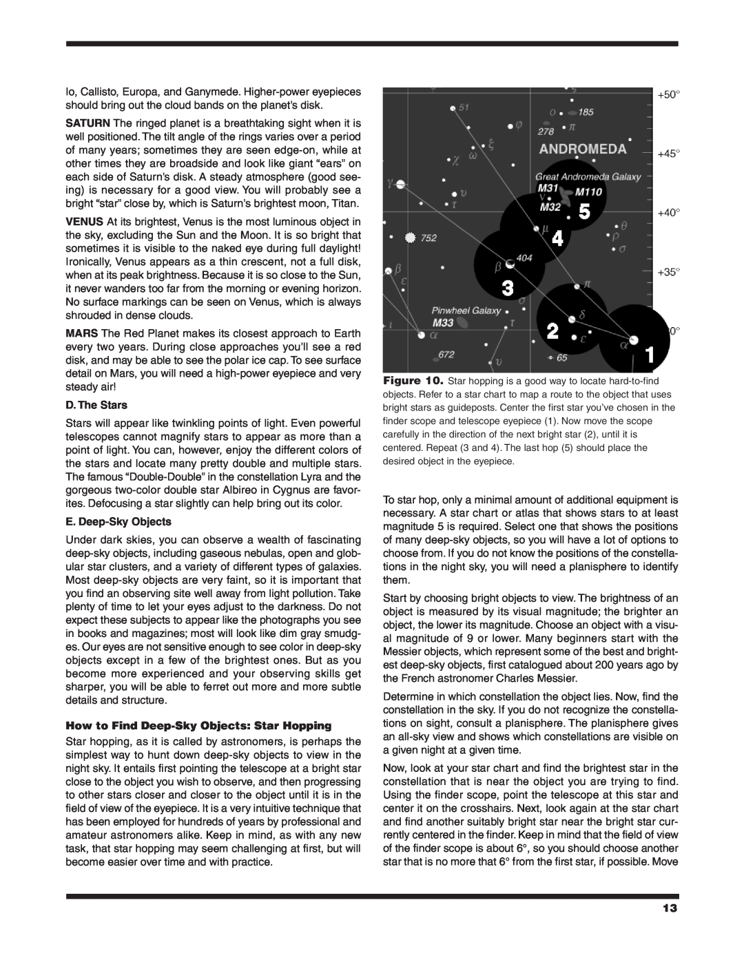 Orion 9826 instruction manual D. The Stars, E. Deep-Sky Objects, How to Find Deep-Sky Objects Star Hopping 