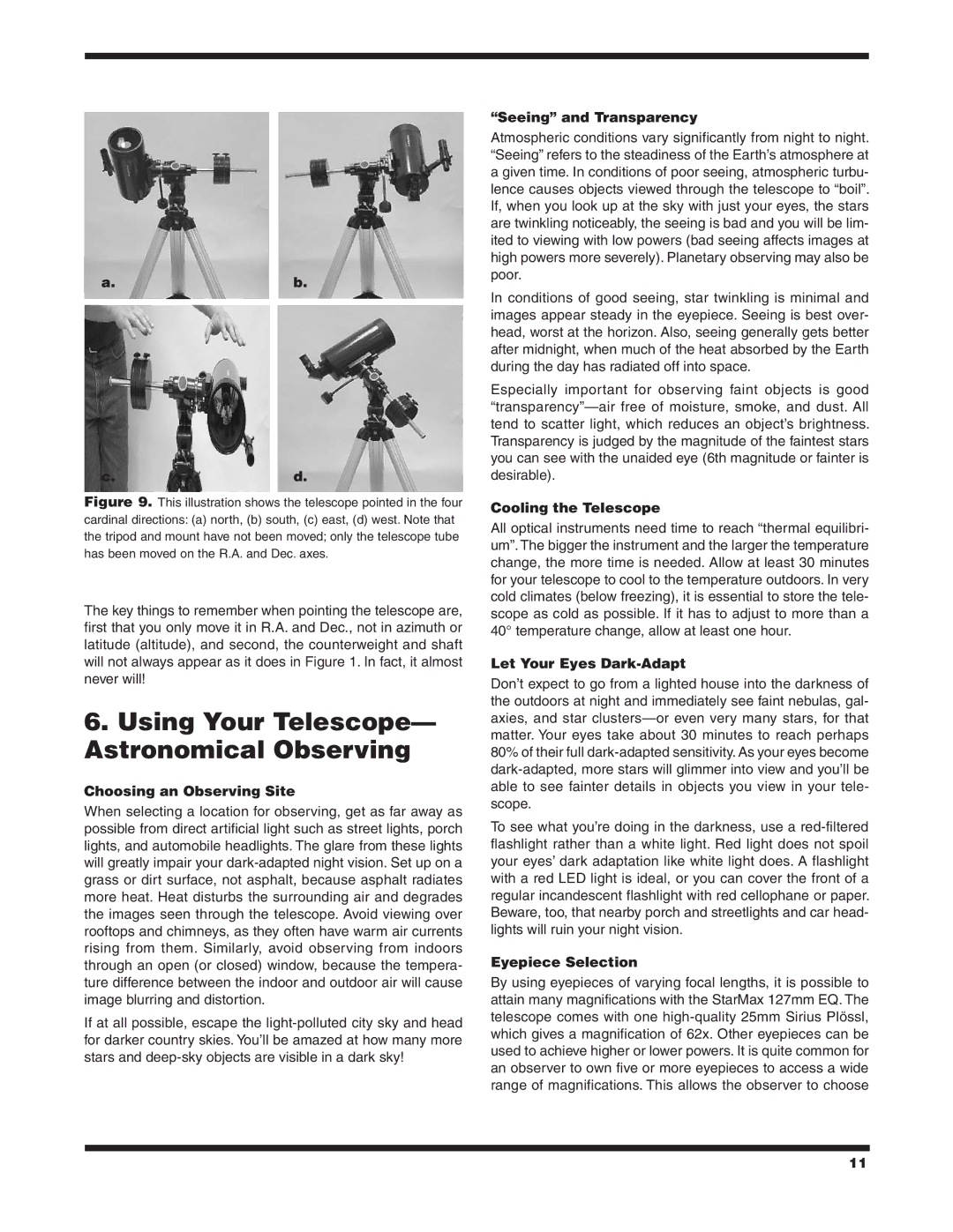 Orion 9826 instruction manual Using Your Telescope- Astronomical Observing 