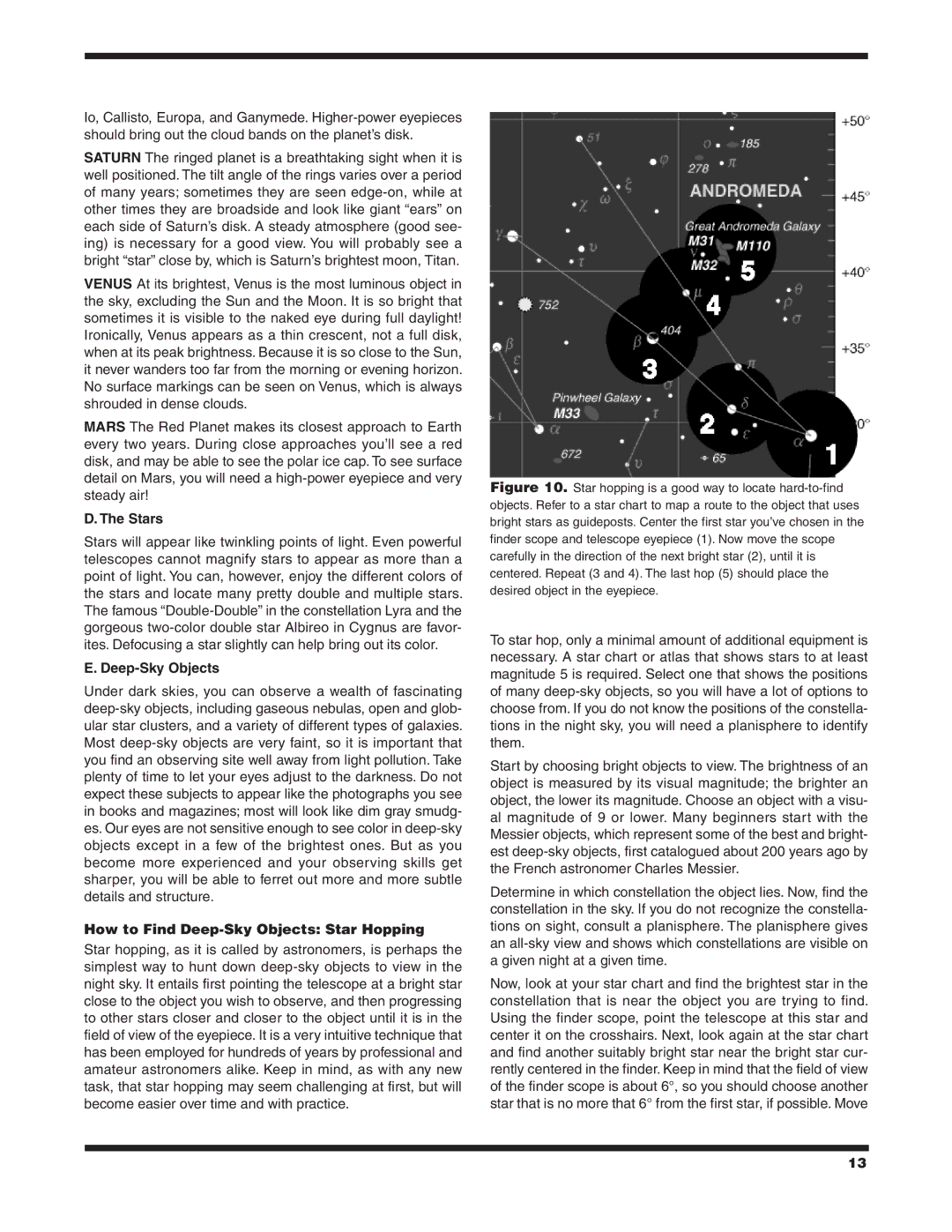 Orion 9826 instruction manual Stars, How to Find Deep-Sky Objects Star Hopping 