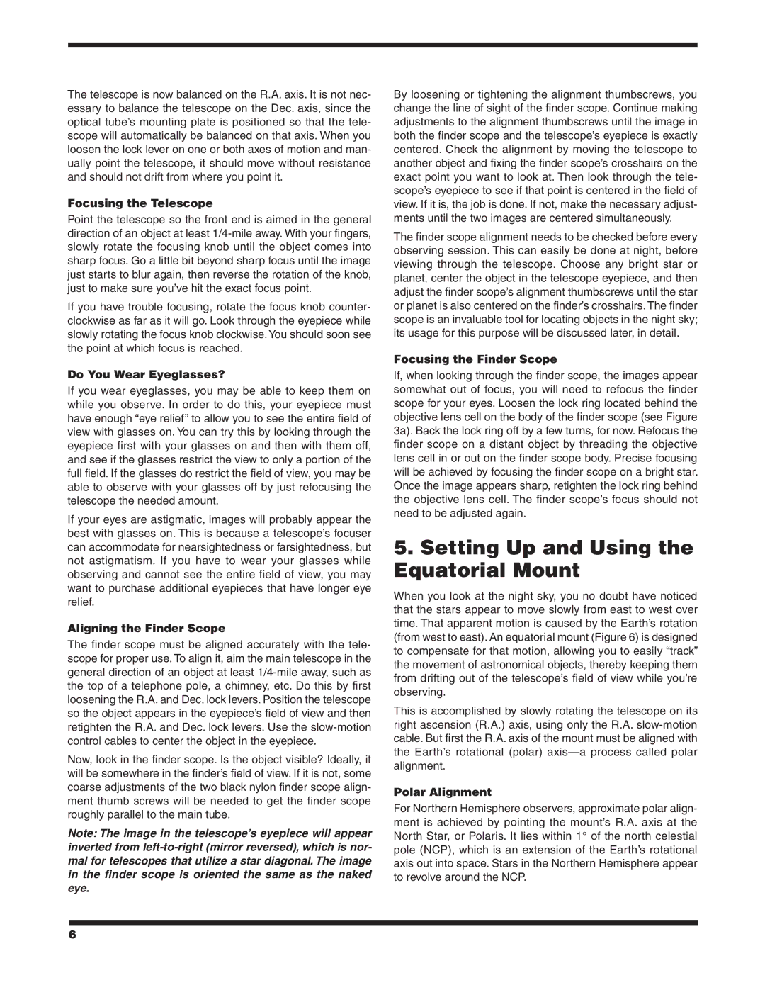 Orion 9826 instruction manual Setting Up and Using the Equatorial Mount 