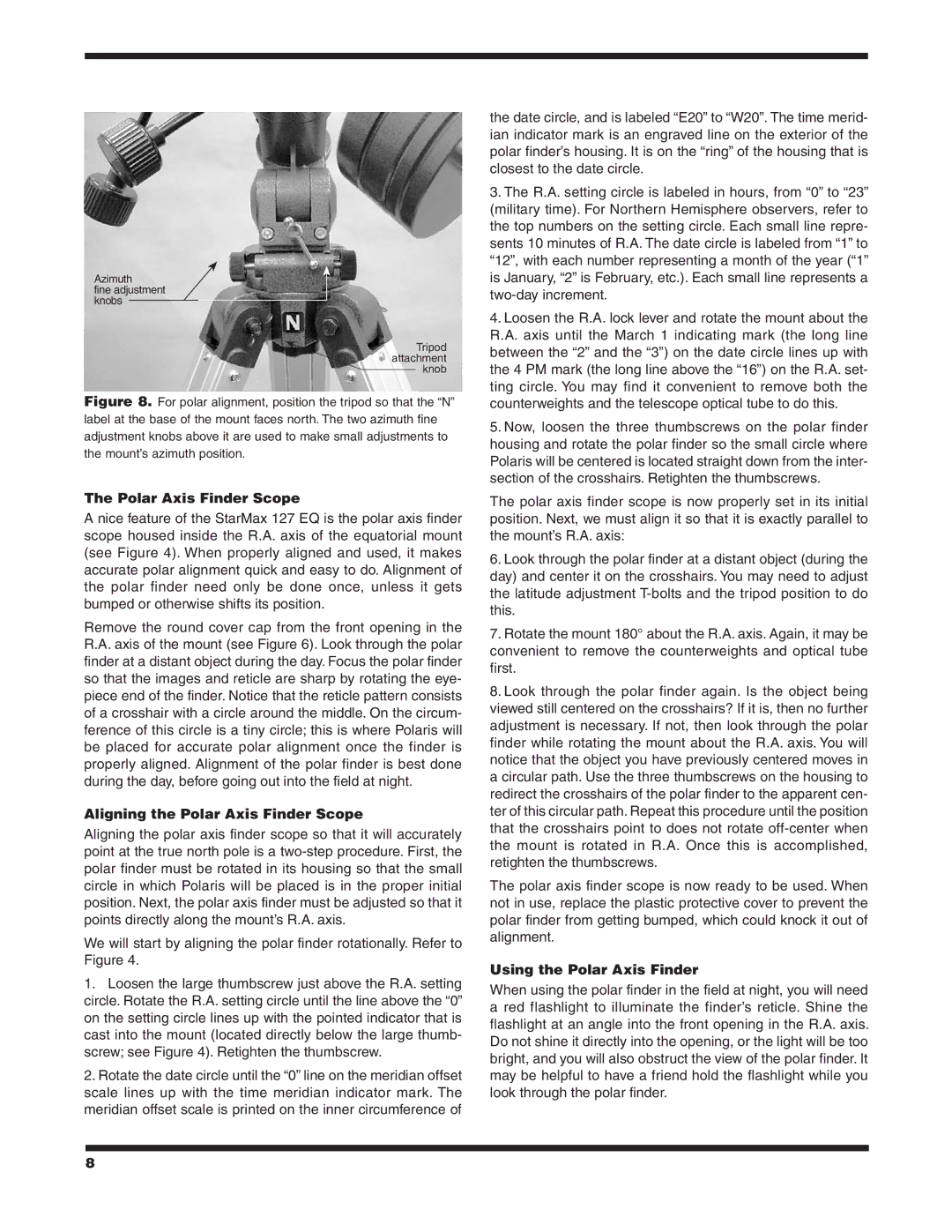 Orion 9826 instruction manual Aligning the Polar Axis Finder Scope, Using the Polar Axis Finder 