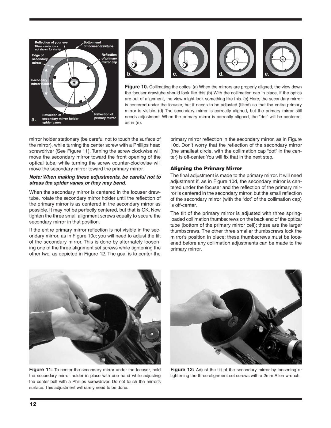 Orion 9827 instruction manual Aligning the Primary Mirror 