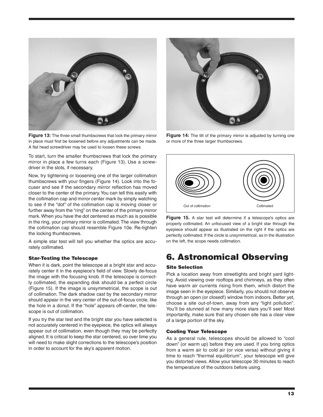 Orion 9827 instruction manual Astronomical Observing, Star-Testing the Telescope, Site Selection, Cooling Your Telescope 