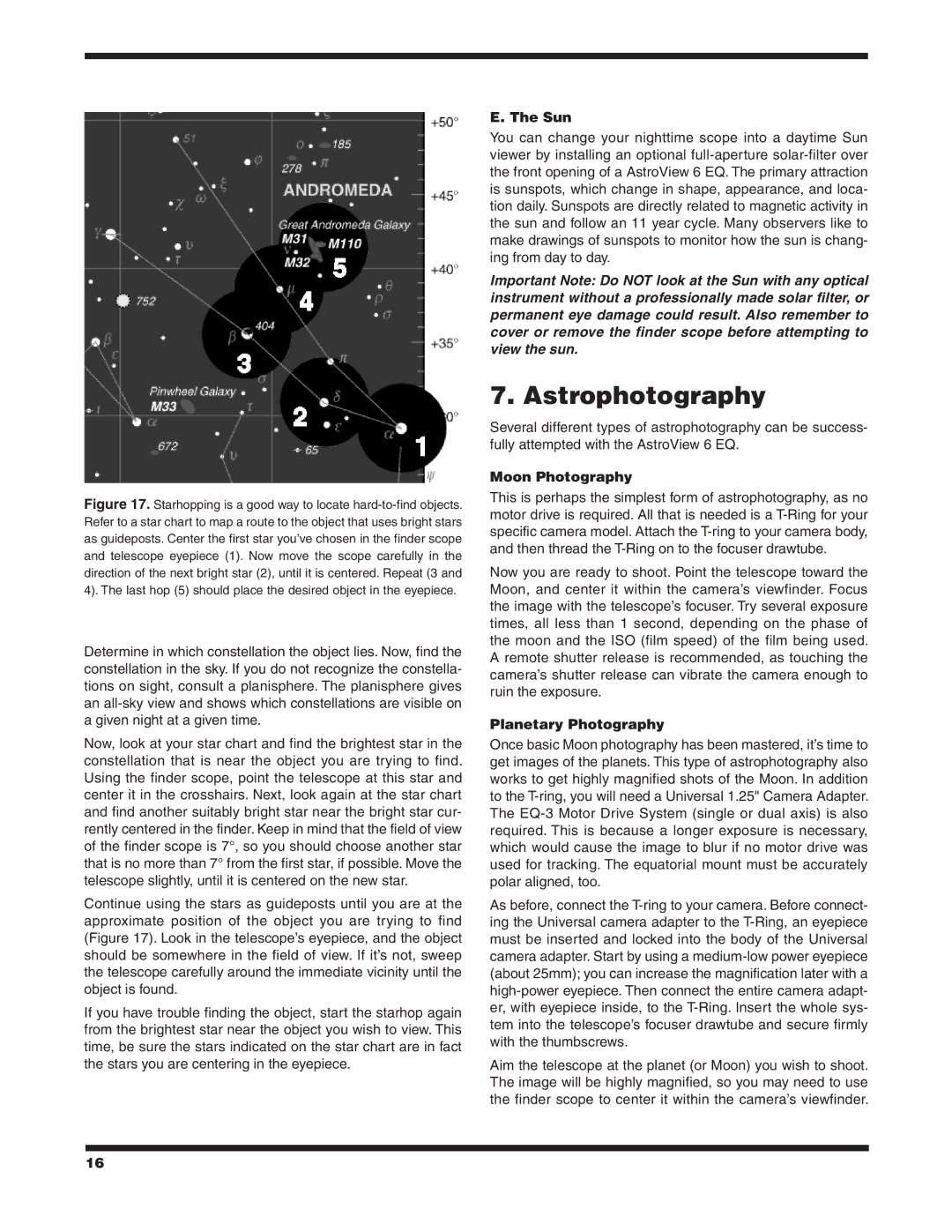 Orion 9827 instruction manual Astrophotography, Sun, Moon Photography, Planetary Photography 