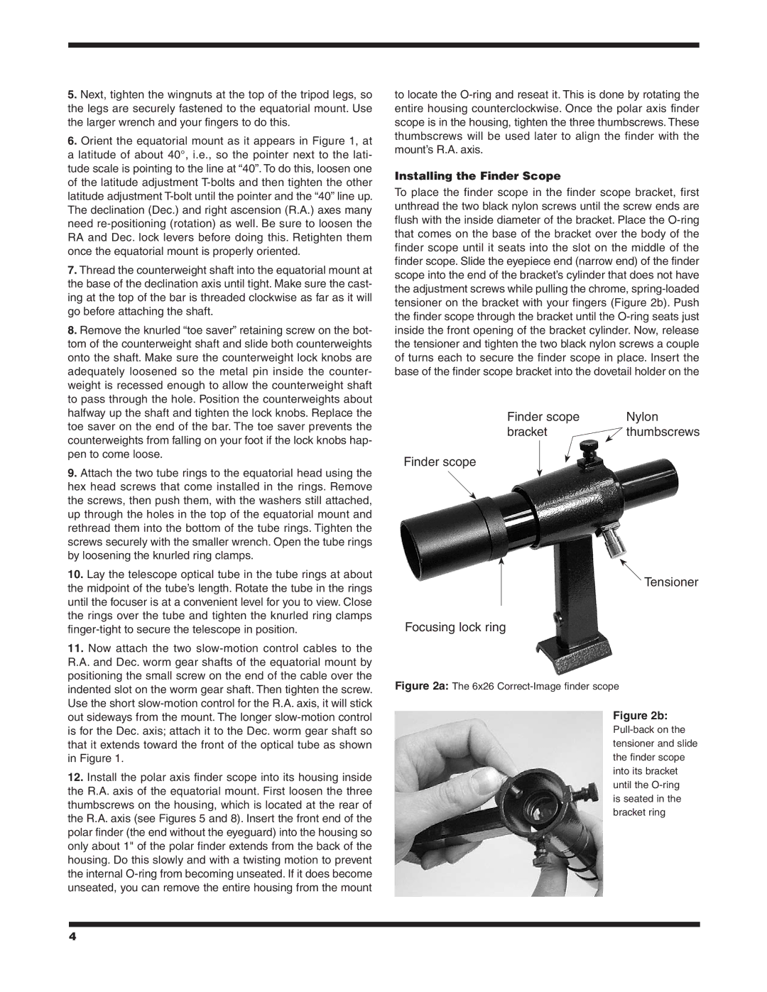 Orion 9827 instruction manual Installing the Finder Scope 