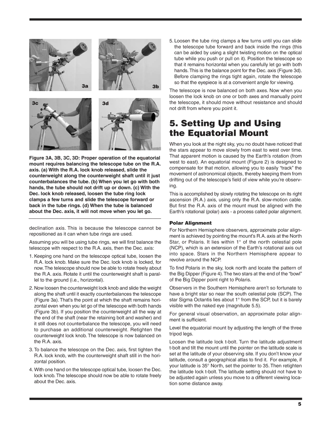 Orion 9828 instruction manual Setting Up and Using the Equatorial Mount, 3a3b 3c3d, Polar Alignment 