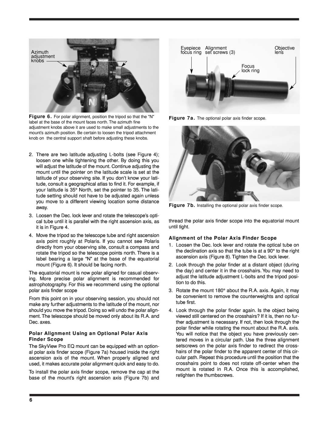 Orion 9829 instruction manual Alignment of the Polar Axis Finder Scope 