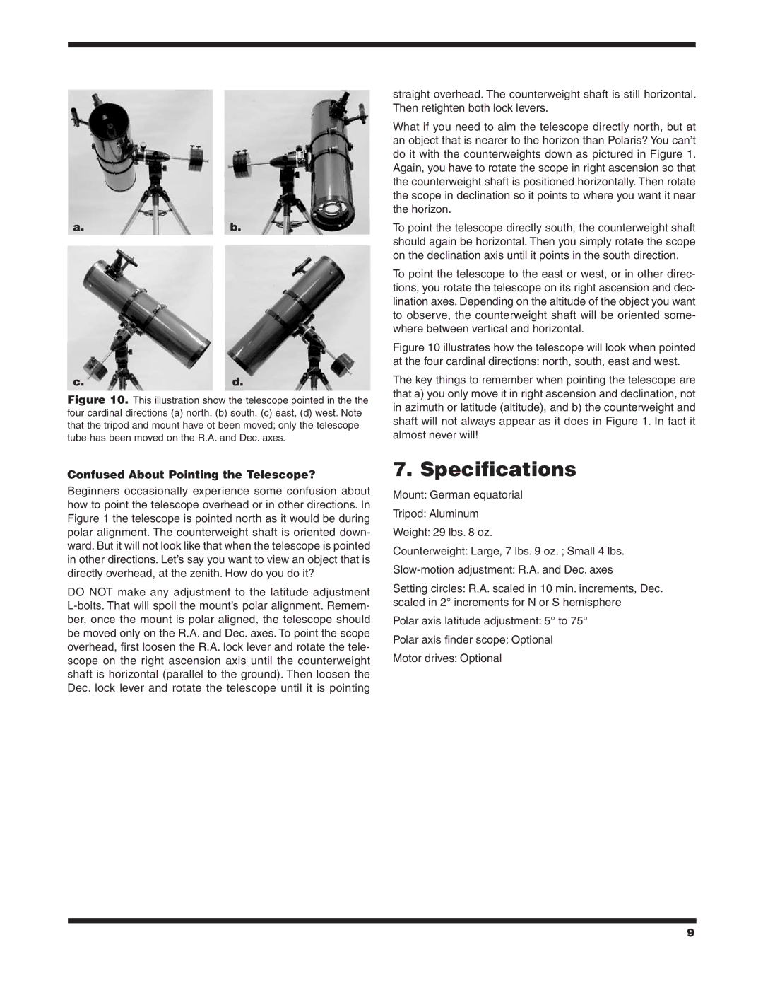 Orion 9829 instruction manual Specifications, Confused About Pointing the Telescope? 