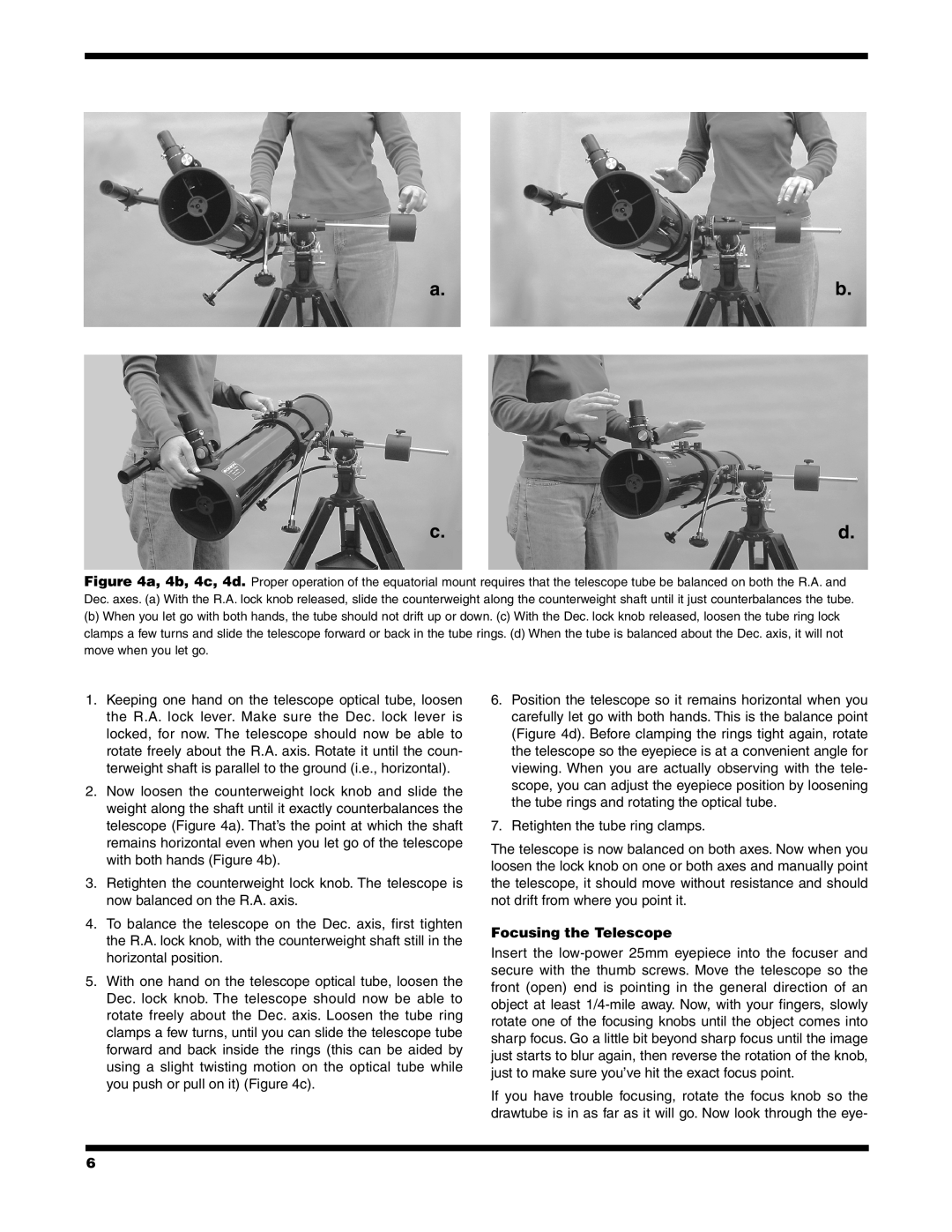 Orion 9851 instruction manual a.b c.d, Focusing the Telescope 
