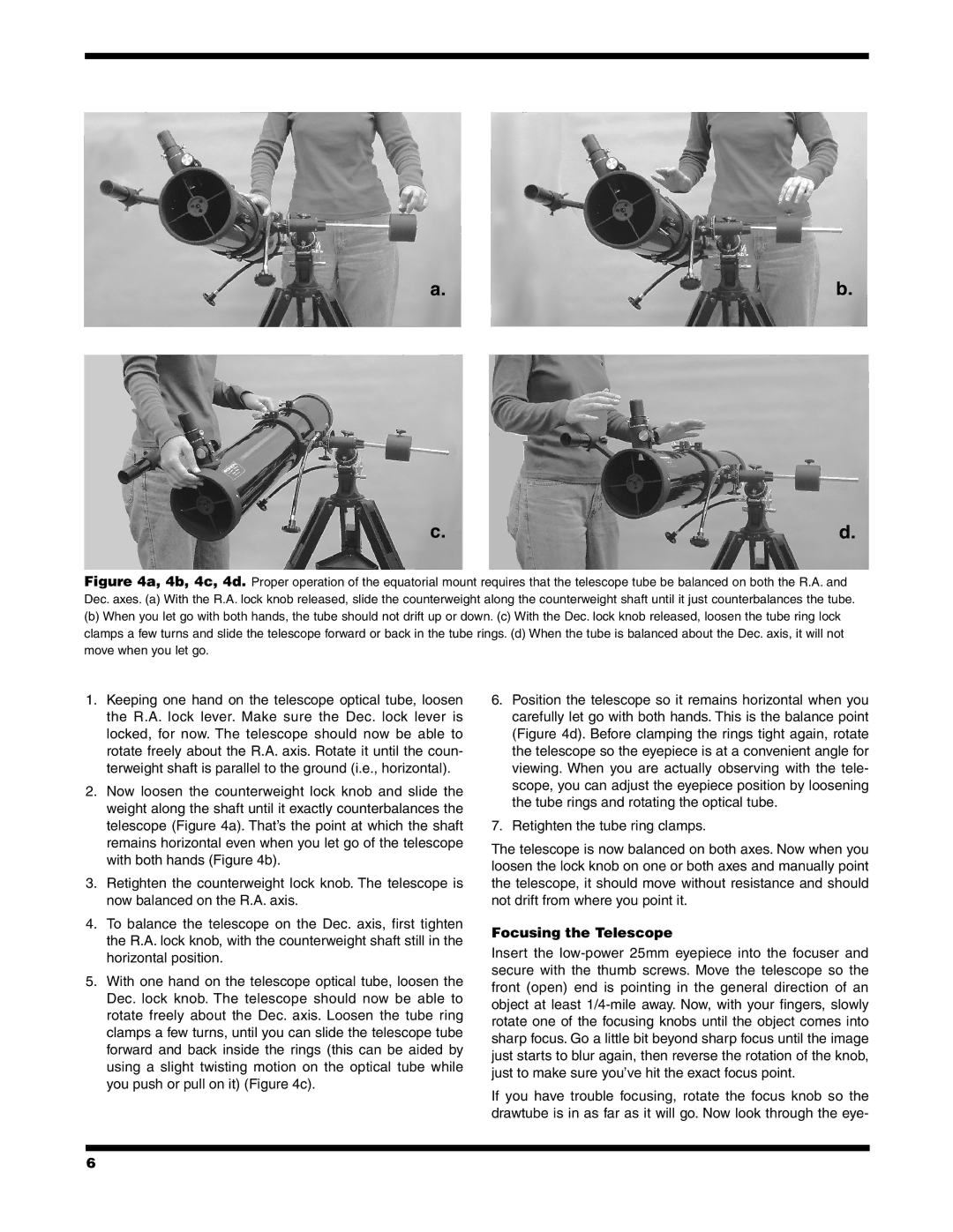 Orion 9851 instruction manual Focusing the Telescope 