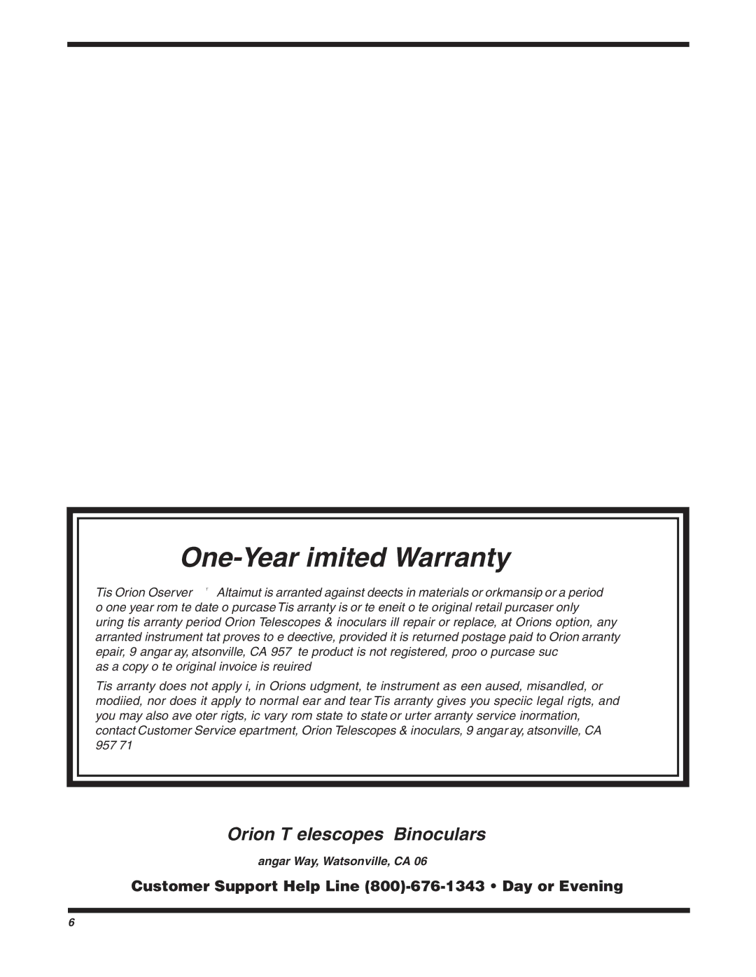 Orion 9854 instruction manual One-Year Limited Warranty 