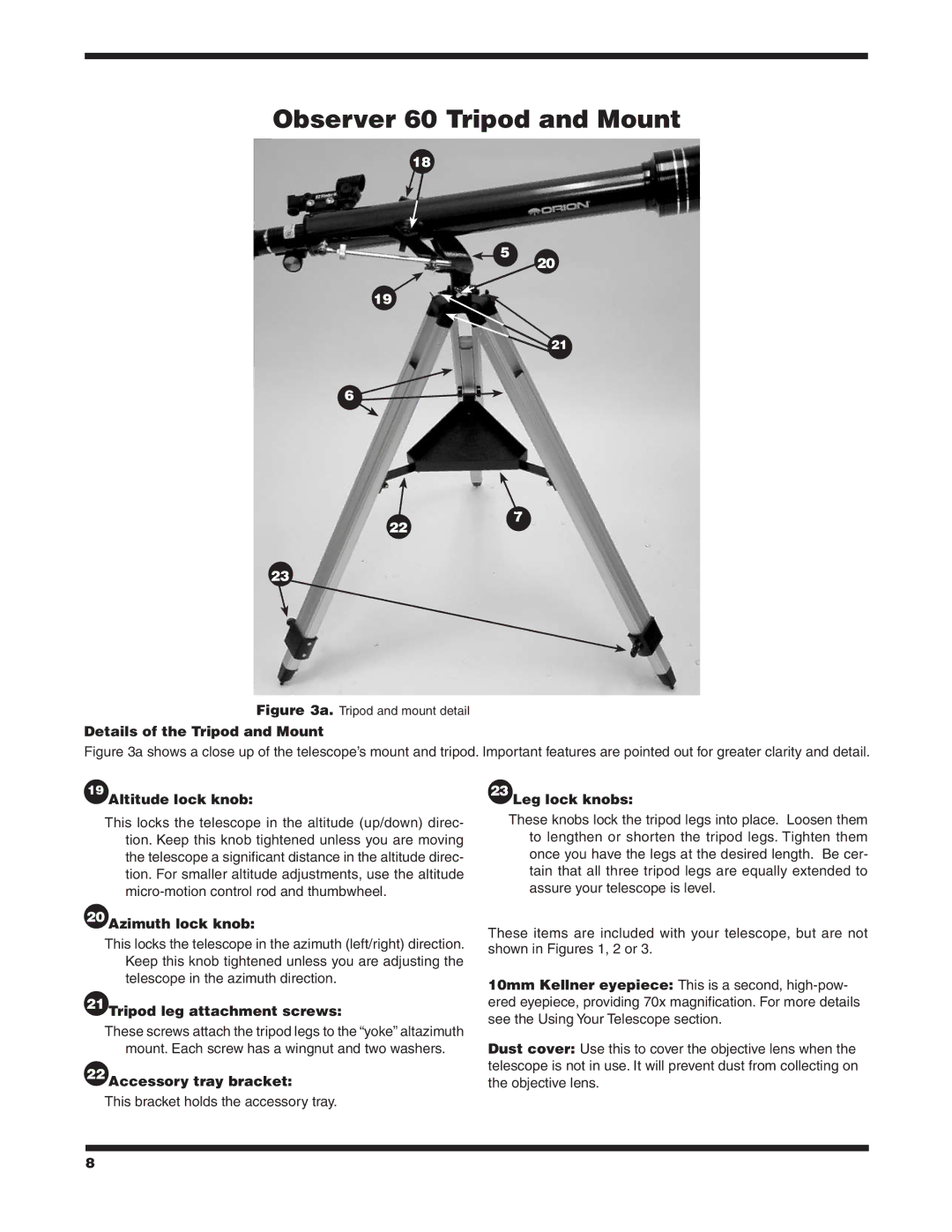 Orion 9854 instruction manual Observer 60 Tripod and Mount 