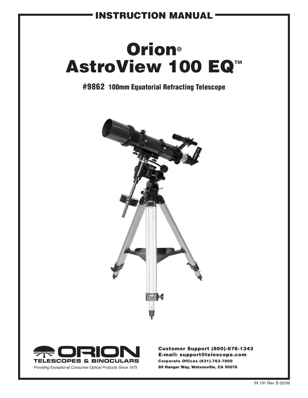 Orion 9862 instruction manual Orion AstroView 100 EQ 