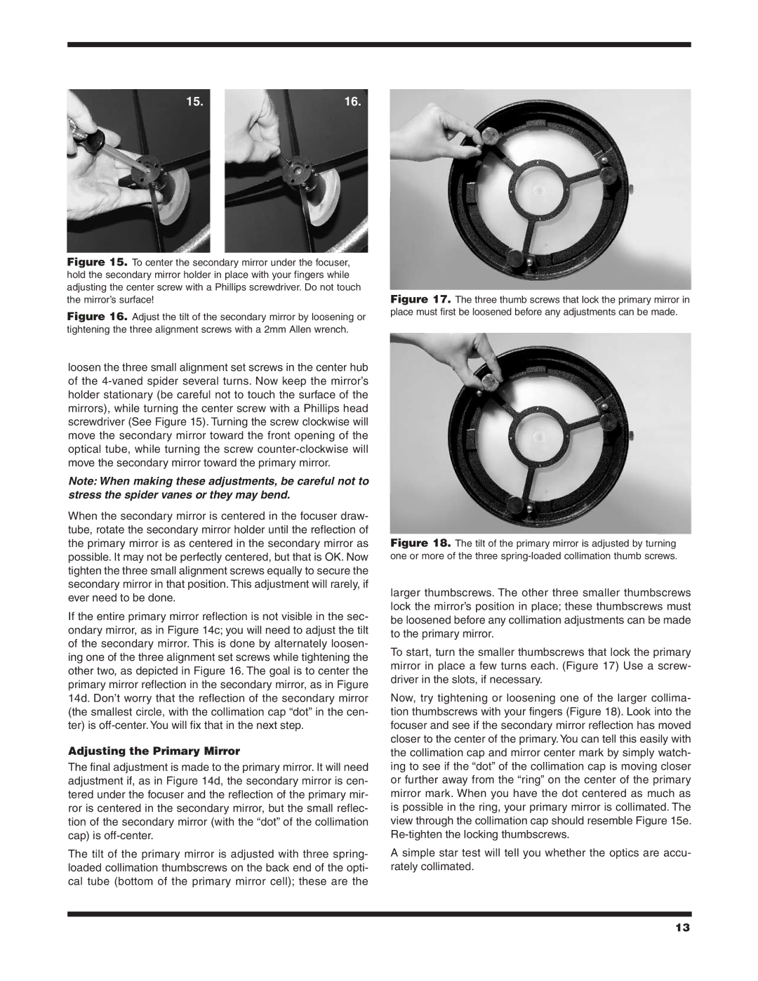 Orion 9874 instruction manual 15.16, Adjusting the Primary Mirror 