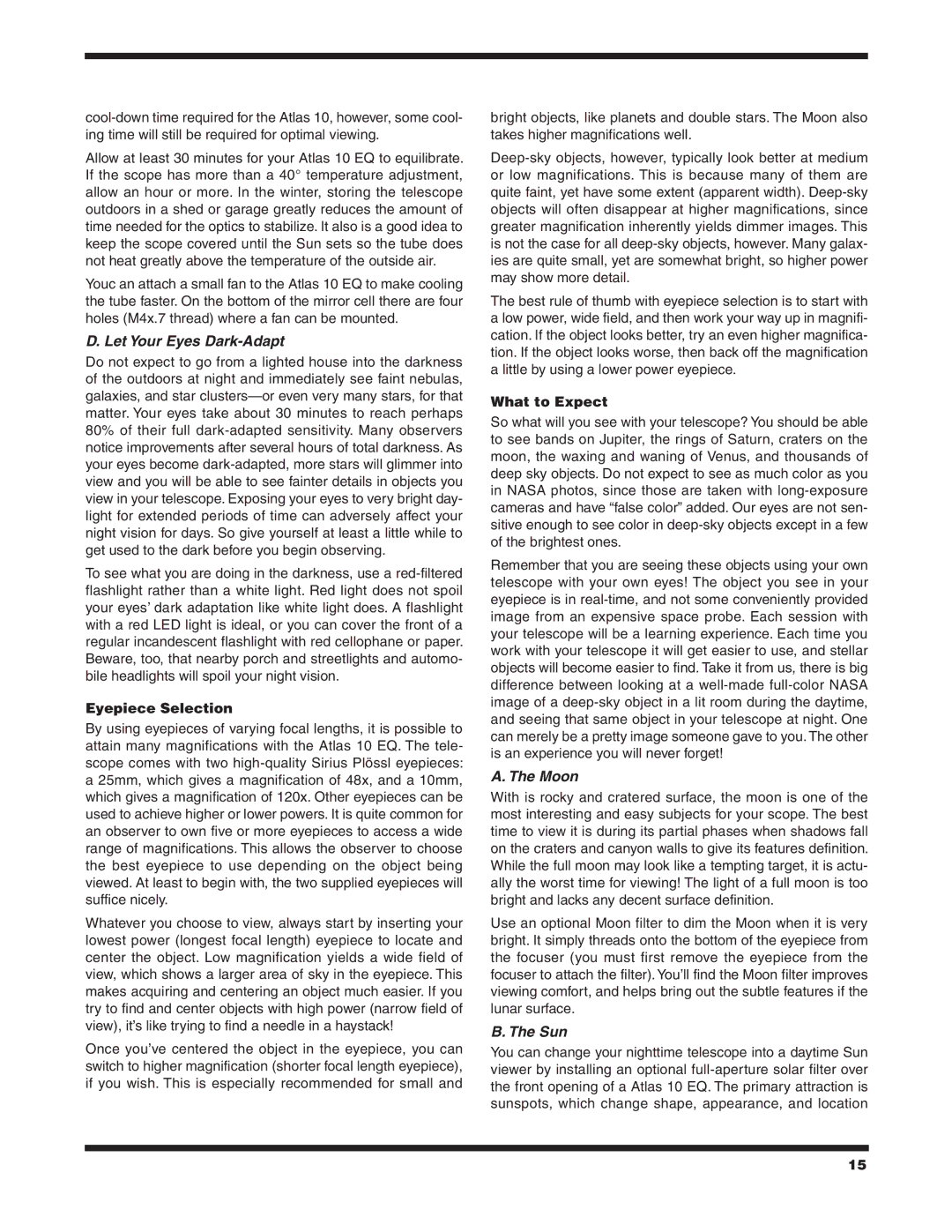 Orion 9874 instruction manual Eyepiece Selection, What to Expect 