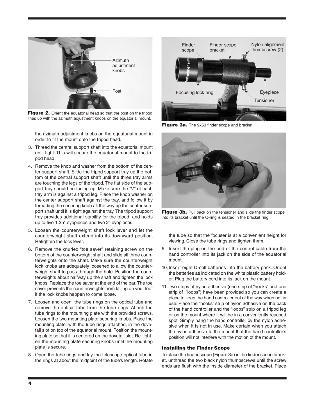 Orion 9874 instruction manual Installing the Finder Scope, 9x50 finder scope and bracket 