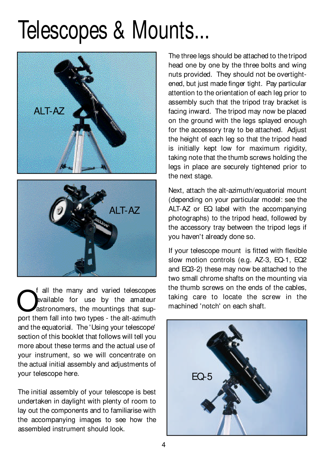 Orion 9877 manual Telescopes & Mounts, Alt-Az Alt-Az, EQ-5 