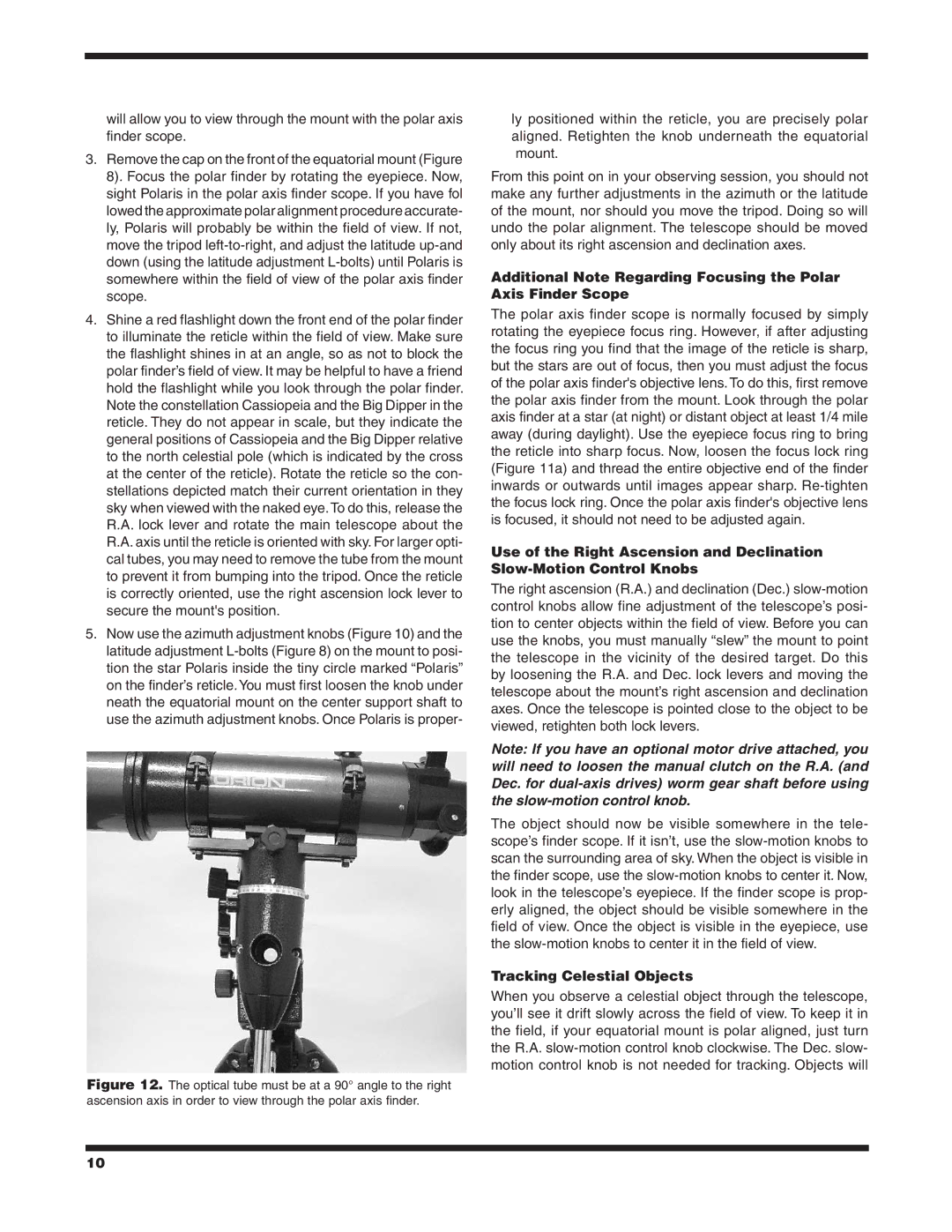 Orion 9884 instruction manual Tracking Celestial Objects 