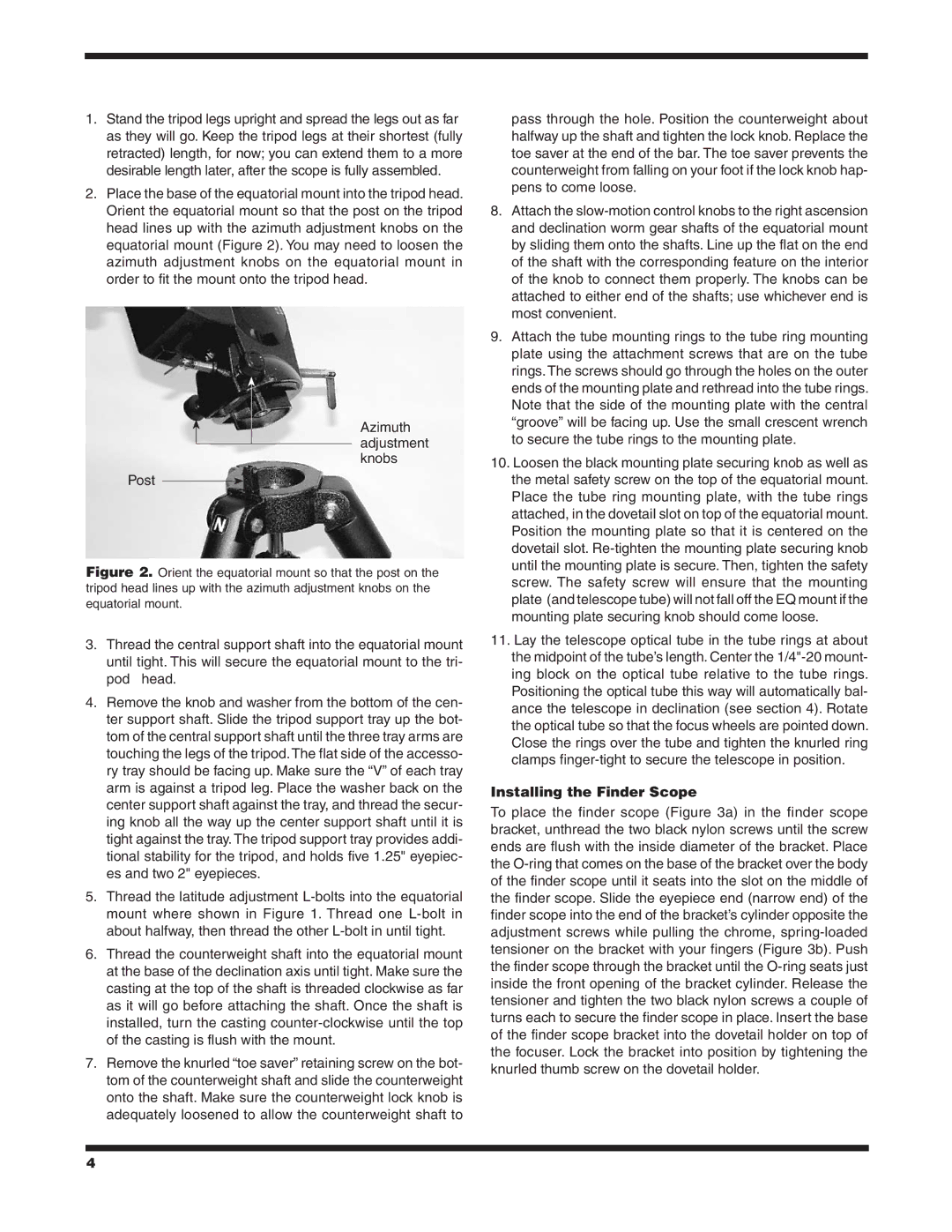 Orion 9884 instruction manual Installing the Finder Scope 