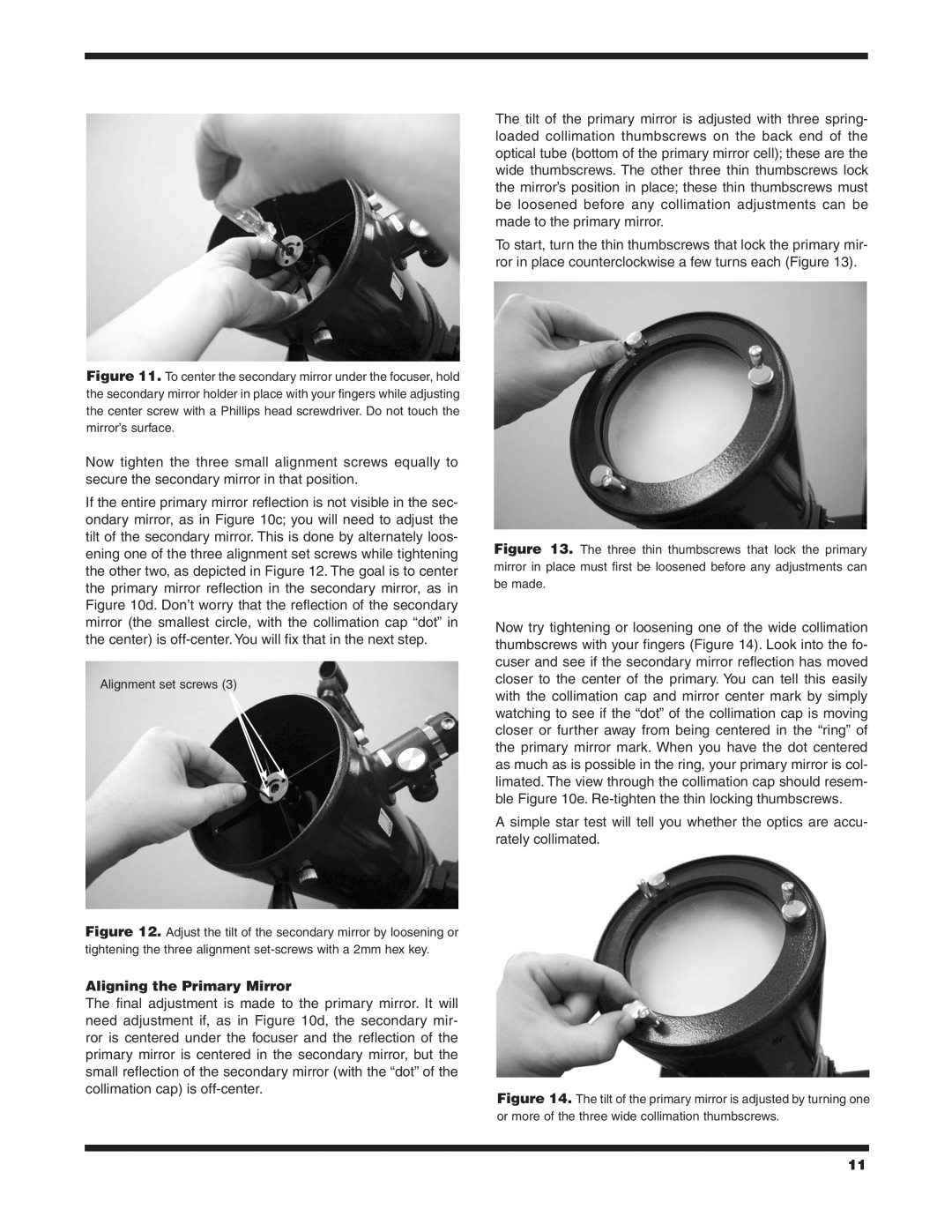 Orion 9964 instruction manual Aligning the Primary Mirror 