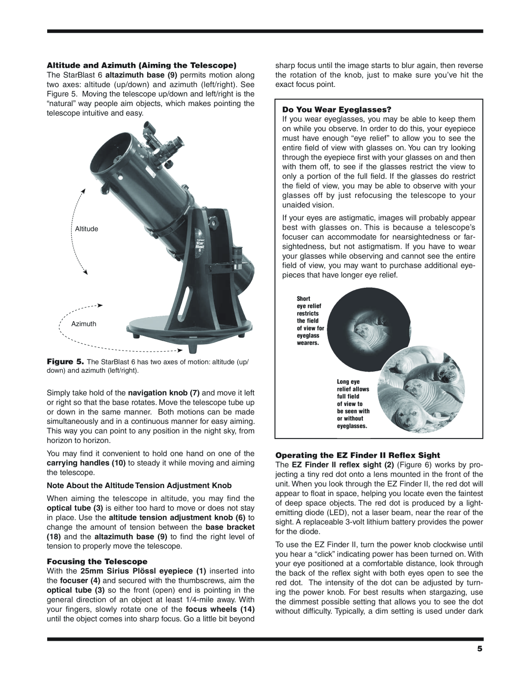 Orion 9964 instruction manual Altitude and Azimuth Aiming the Telescope, Note About the Altitude Tension Adjustment Knob 