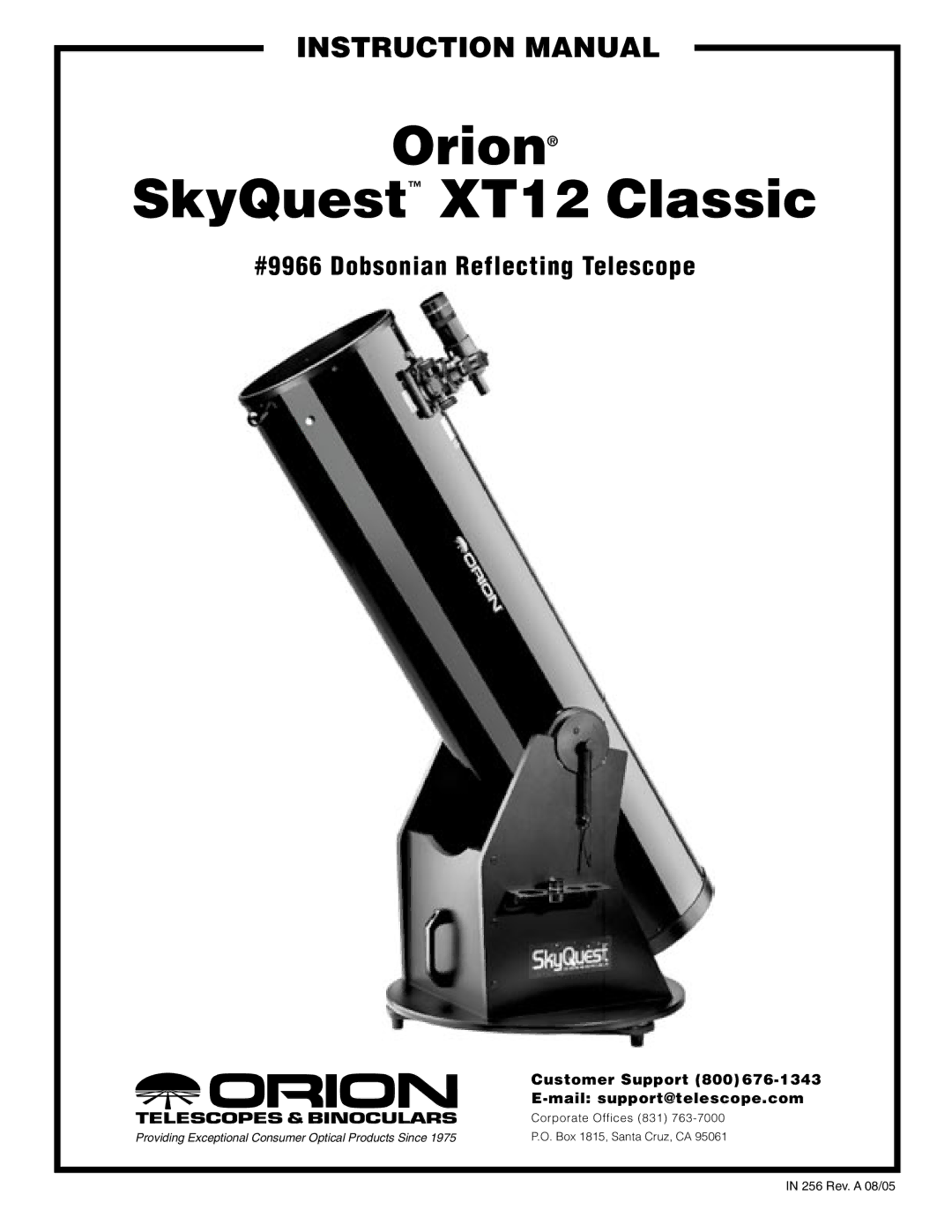 Orion instruction manual Orion SkyQuest XT12 Classic, #9966 Dobsonian Reflecting Telescope 