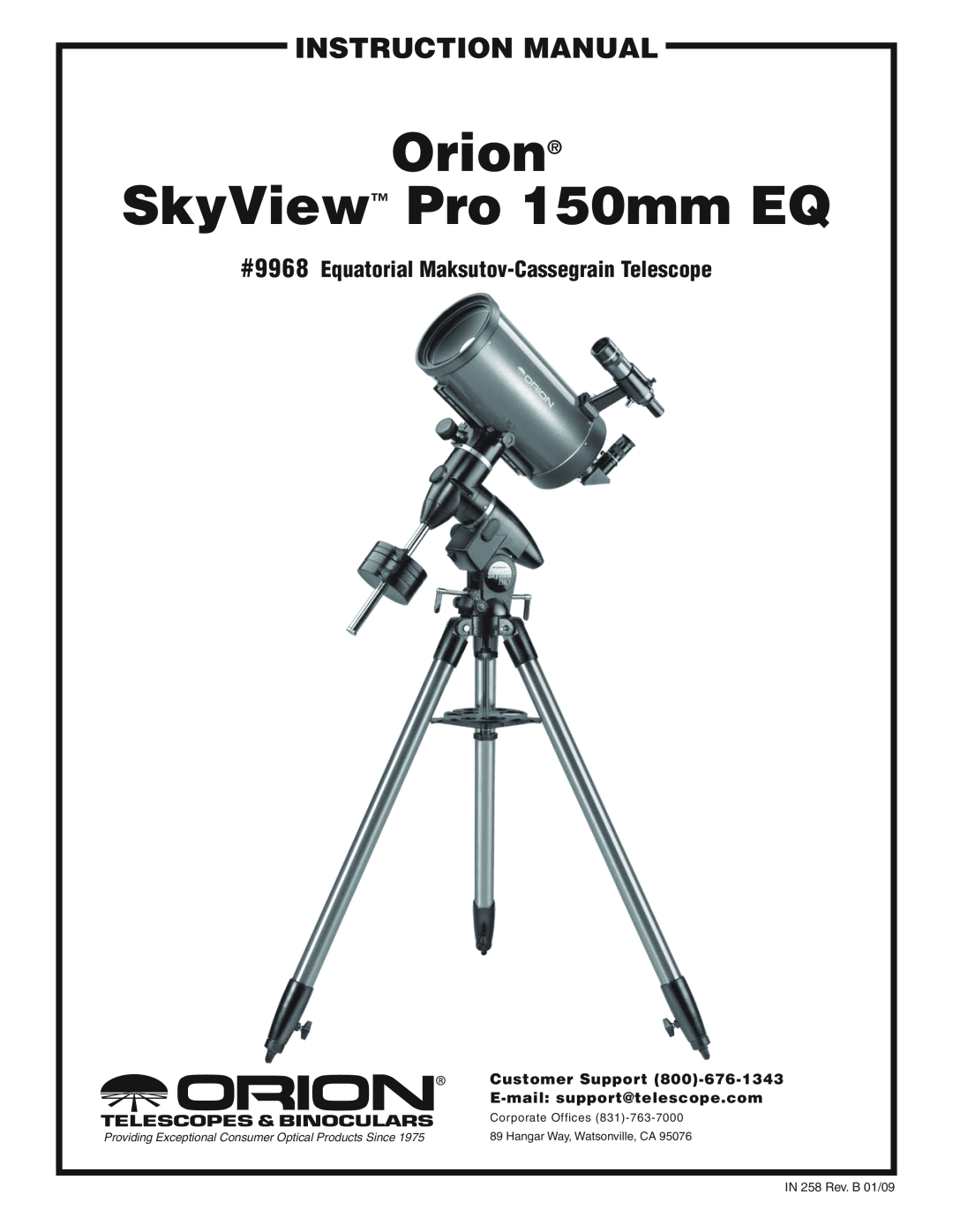 Orion instruction manual #9968 Equatorial Maksutov-Cassegrain Telescope, Customer Support 800‑676-1343 