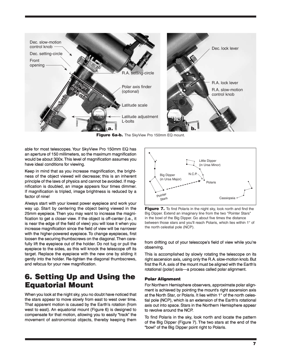 Orion 9968 instruction manual Setting Up and Using the Equatorial Mount, Polar Alignment 