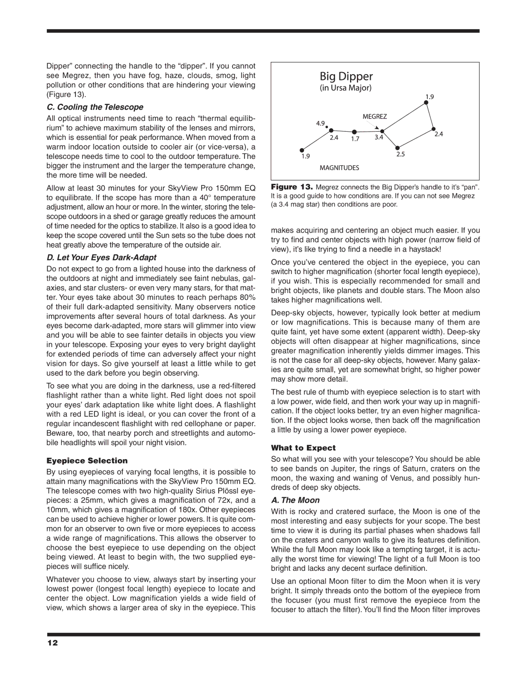 Orion 9968 instruction manual Eyepiece Selection, What to Expect 