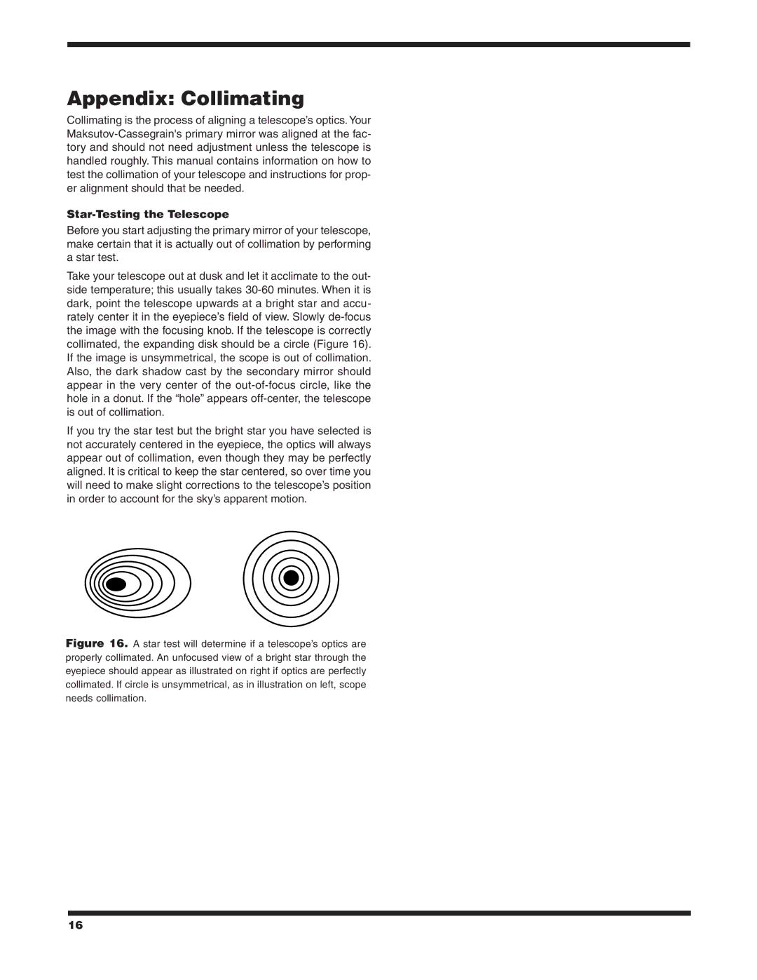 Orion 9968 instruction manual Appendix Collimating, Star-Testing the Telescope 