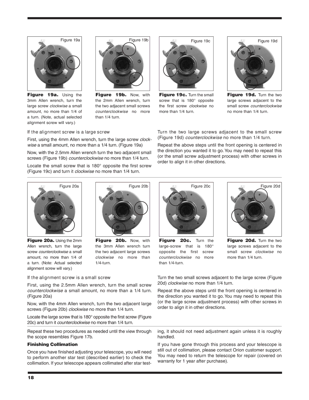 Orion 9968 instruction manual If the alignment screw is a large screw, Finishing Collimation 