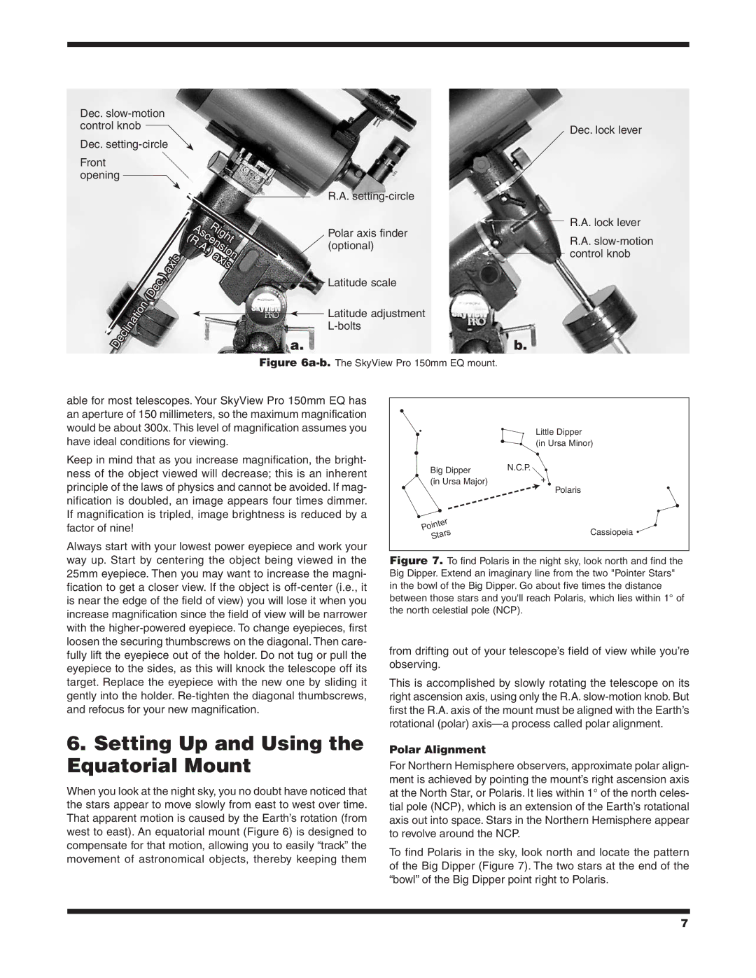 Orion 9968 instruction manual Setting Up and Using the Equatorial Mount, Polar Alignment 