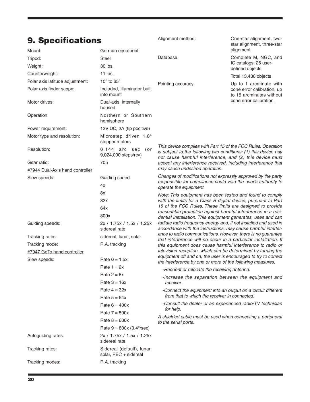 Orion 9995 instruction manual Specifications 