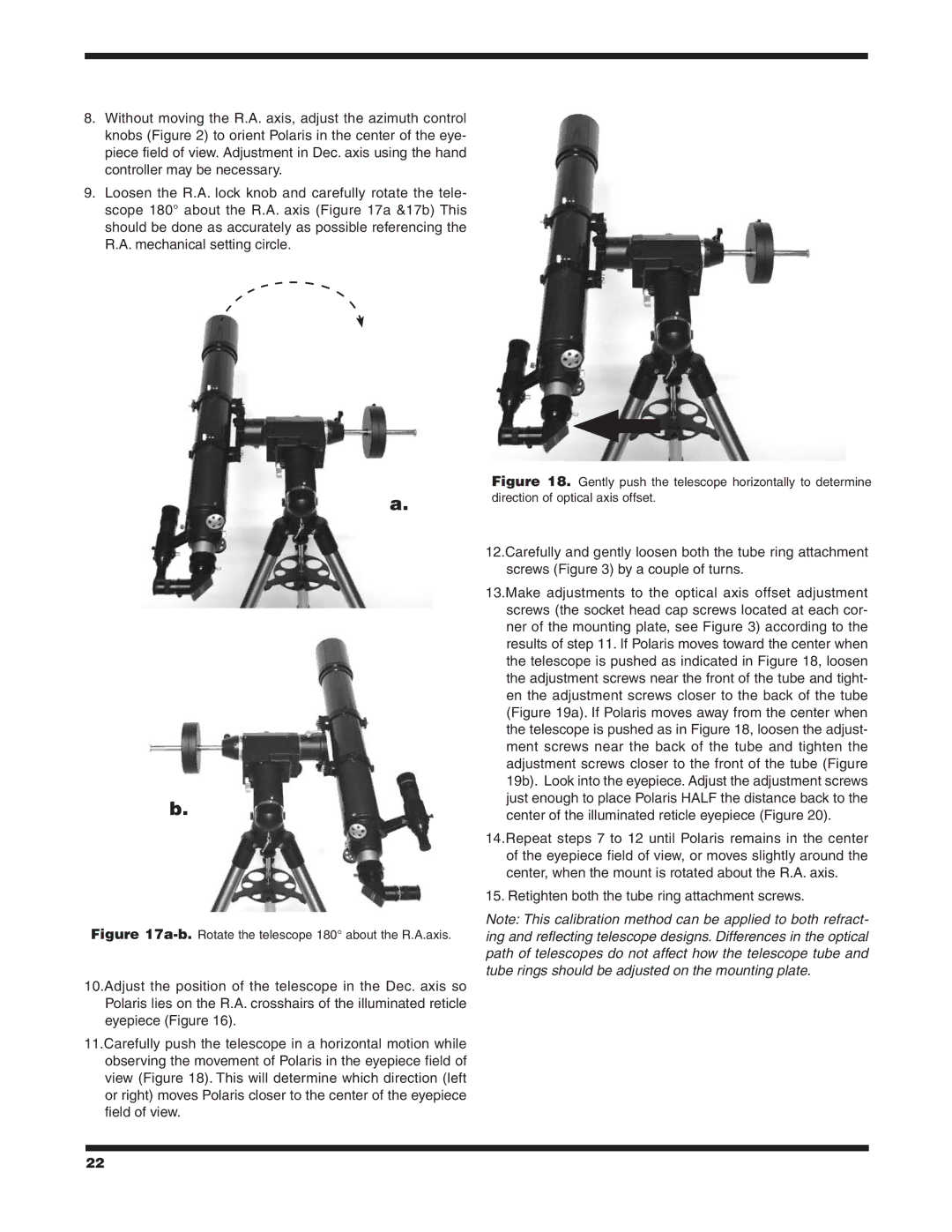 Orion 9995 instruction manual B.Rotate the telescope 180 about the R.A.axis 