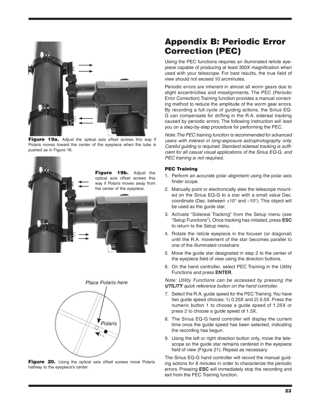 Orion 9995 instruction manual Appendix B Periodic Error Correction PEC, PEC Training 