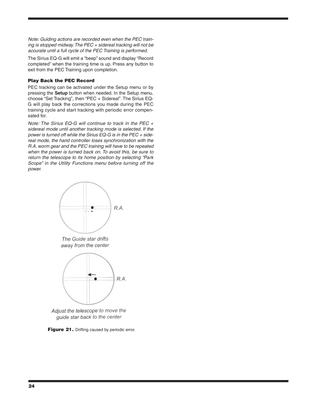 Orion 9995 instruction manual Play Back the PEC Record, Drifting caused by periodic error 