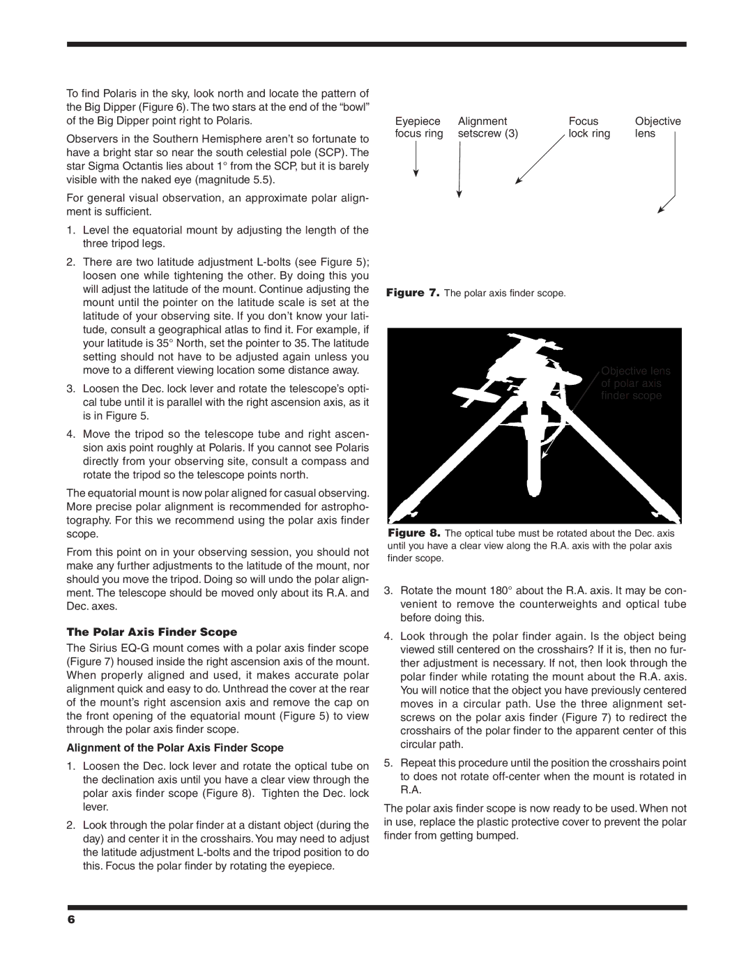 Orion 9995 instruction manual Alignment of the Polar Axis Finder Scope 