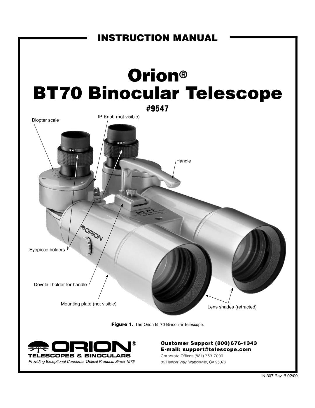 Orion BT70 instruction manual Customer Support 800, Mail support@telescope.com 