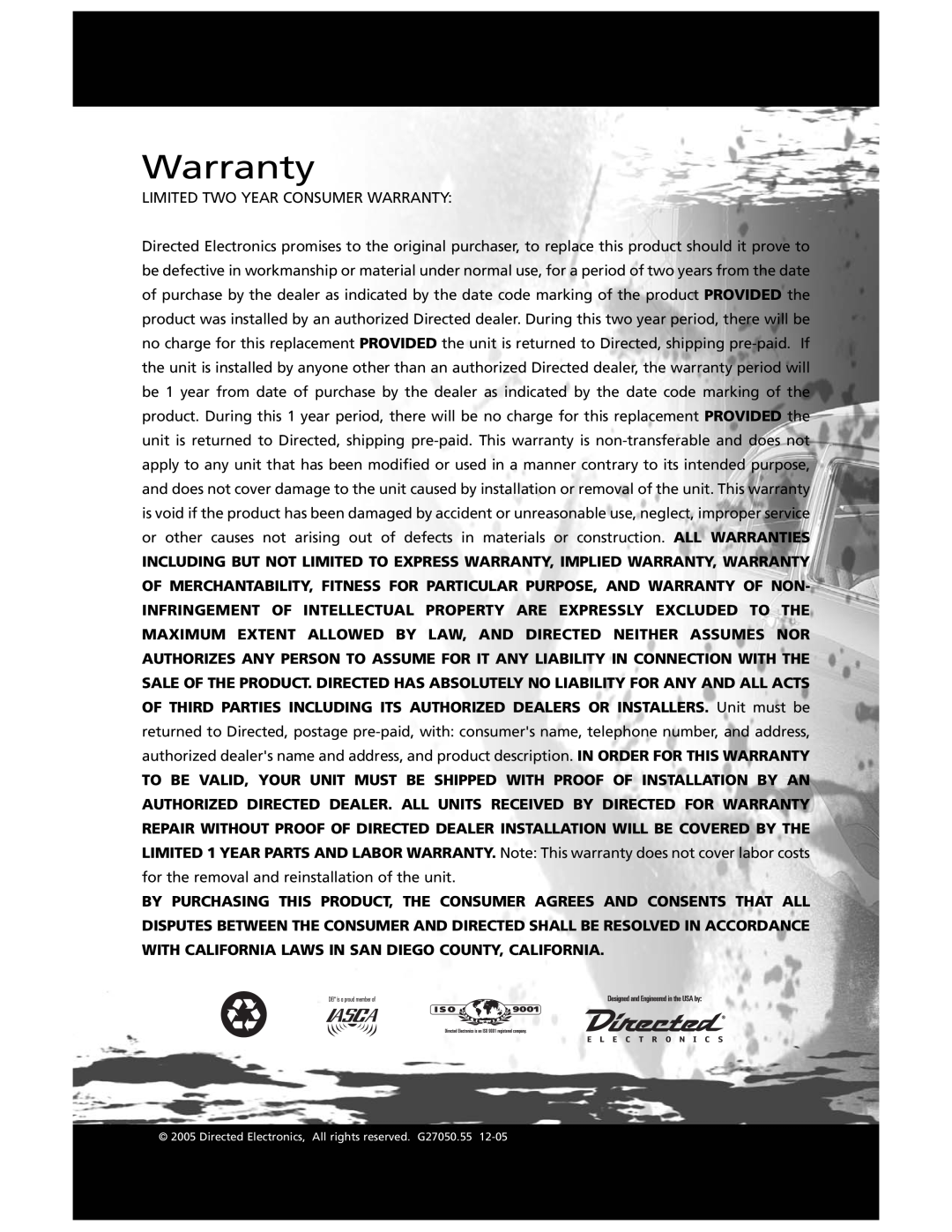 Orion C2 104, C2 102 manual Warranty 
